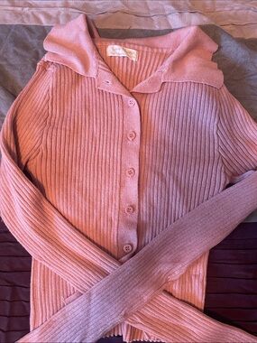 Love Tree Dusty Rose Ribbed Button-Up Cardigan
